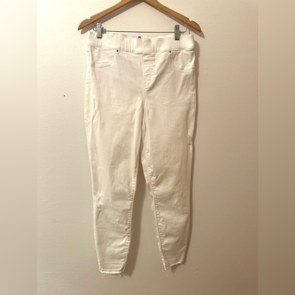 Spanx Women’s Ankle Skinny Pull-On Jeans White Distressed Size Large